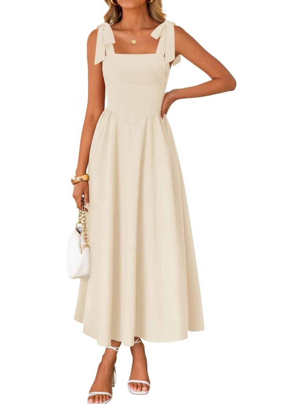 Women's Apricot Summer Tie Shoulder Spaghetti Strap Wedding Guest Maxi Dresses